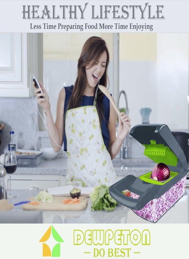 DEWPETON قطاعة خضار يدوية مع وعاء | مبشرة جبن، قطاعة ماندولين، مبشرة كرنب، قطاعة بطاطس مقلية، مصنوعة من الفولاذ المقاوم للصدأ، لتقطيع الخضار والبصل والبطاطس والفواكه، أداة طبخ يدوية للمطبخ - Image 5